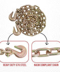 ✝️ 3/8 Inch x 6 FT Grade 70 Binder Chain with Clevis Grab Hooks - G70 Transport Tow Chain - 6,600 Lbs Working Load Limit, coiled view