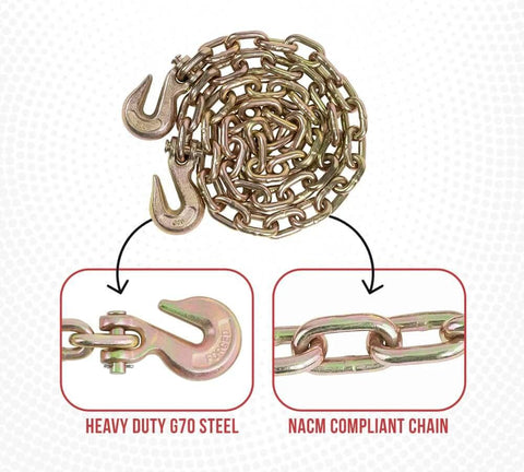 ✝️ 3/8 Inch x 6 FT Grade 70 Binder Chain with Clevis Grab Hooks - G70 Transport Tow Chain - 6,600 Lbs Working Load Limit, coiled view