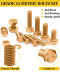 1380pcs Nuts and Bolts Assortment Kit - Heavy Duty Grade 8.8 Metric M4 M5 M6 M8 Bolt Set, Yellow Zinc, Coarse Thread Close-Up