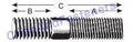 Diagram of Double End Studs SAE 7/16-20 and 7/16-14, 3 In Length, Grade 8 Steel, showing thread sizes and lengths.