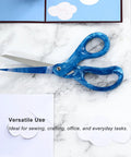 All Purpose 8 Inch Heavy Duty Scissors For Office Crafting And DIY Projects Cutting Paper Fabric Stainless Steel With Ergonomic Comfort Grip Gradient Blue, displayed on white surface