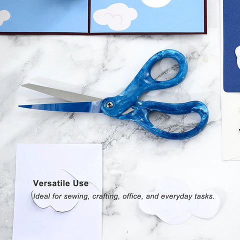 All Purpose 8 Inch Heavy Duty Scissors For Office Crafting And DIY Projects Cutting Paper Fabric Stainless Steel With Ergonomic Comfort Grip Gradient Blue, displayed on white surface