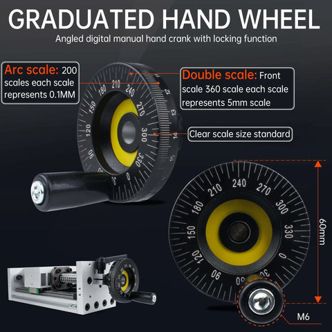 Graduated hand wheel with digital scale and locking, includes 200 and 360 scale for Linear stage actuator mbx80 type munual linear use