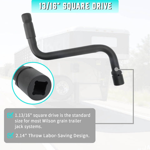 Universal Grain Trailer Crank Handle 13/16 Inch Square Drive 14 Inch Throw with diagram of square drive socket