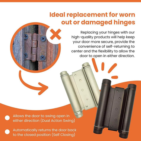 Commercial Grade Gravity Double Action Pivot Hinge - Saloon Door Hinges, visual comparison of worn and new hinge in black finish