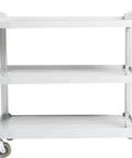 Front view of Heavy Duty 3 Tier Rolling Utility Cart For Busy Shops And Offices, 400 Pound Capacity, Portable Gray Mobile Shelving On Locking Casters