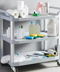 Heavy Duty 3 Tier Rolling Utility Cart For Busy Shops And Offices, 400 Pound Capacity, Portable Gray Mobile Shelving On Locking Casters