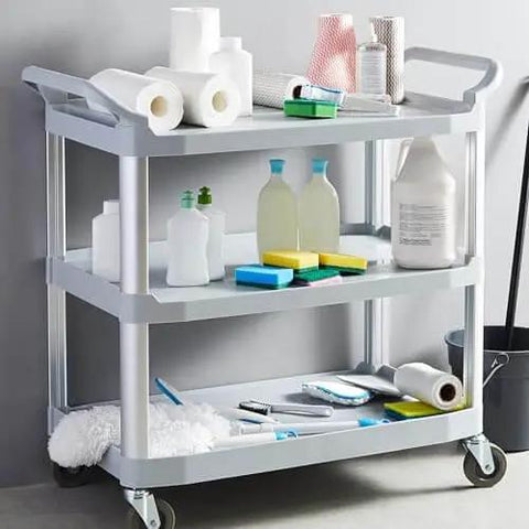 Heavy Duty 3 Tier Rolling Utility Cart For Busy Shops And Offices, 400 Pound Capacity, Portable Gray Mobile Shelving On Locking Casters