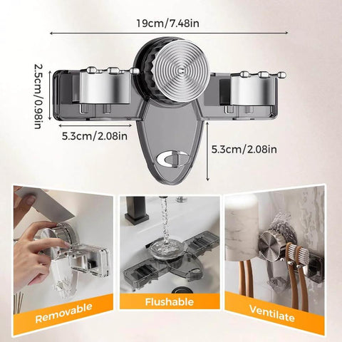 Broom Holder Mop Hanger, 2026 New No punching required Broom Hanger Organizer installation guide with suction cups, gray, 2PCS
