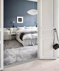 Floor Transition Strip for Doorways, 2'' x10Ft Self-Adhesive Laminate Floor Strip, Gray Wood Grain in bedroom doorway