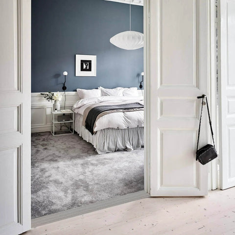 Floor Transition Strip for Doorways, 2'' x10Ft Self-Adhesive Laminate Floor Strip, Gray Wood Grain in bedroom doorway