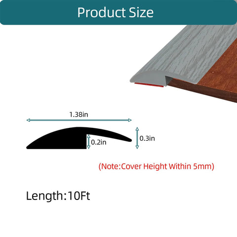 Diagram showing dimensions of Carpet Floor Transition Strip, Self-Adhesive Carpet to Tile Transition Edging Trim 10Ft - Gray, 5mm Cover Height