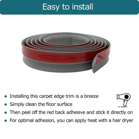 Carpet Floor Transition Strip, Self-Adhesive Carpet to Tile Transition Edging Trim Suitable for Door Threshold/Wood Floor, Gray shown rolled up.