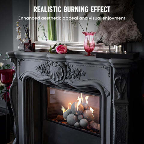 12 Pack Gray Ceramic Balls, Mixed 4 Sizes Fireplace Balls, Modern Accessory for indoor fireplace, burning effect