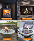 12 Pack Gray Ceramic Balls, Mixed 4 Sizes Fireplace Balls displayed in wood stove, electric fireplace, fire bowl, and fire pit table settings