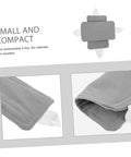 Gray 2-pack door silencer cushion set, shown close-up; Experience quiet living with this 2-pack door silencer cushion set that reduces slams in bedrooms, nurseries, and offices; tool-free installation, soft foam protection for doors and walls, durable latch cover for steady, silent closures; efficient door silencer cushions, latch side view, made of soft foam, gray color, small and compact.