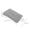 Effortless, tool free door silencer set that cushions slams, reduces noise, no drilling required, gray silicone pad dimensions shown
