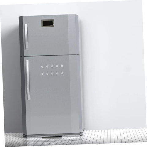 Modern double-door refrigerator in a sleek silver design, photographed in a kitchen setting on a tiled floor.