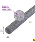 Detailed view of Versatile Gray Foam Backer Rod Set 1/2in x 20ft - Essential Caulk Saver for Sealing Concrete Gaps, Expansion Joints, and Crack Filling (71480) showing closed cell foam material and dimensions.