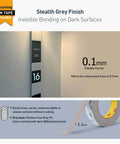 Heavy Duty Double Sided Gray Foam Tape Half Inch By Eighteen Feet Great For Mounting Banners Posters Alarms Windows Shades Trims And Other Home Office Or Industrial Projects shown with a stealth grey finish for dark surfaces, 0.1mm flexible carrier, and 1.1mm thickness.