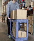 Person pushing Heavy Duty Service Cart That Hauls Like A Workhorse, 500 Pound Capacity, Dual 30 By 16 Inch Shelves, Rust Resistant