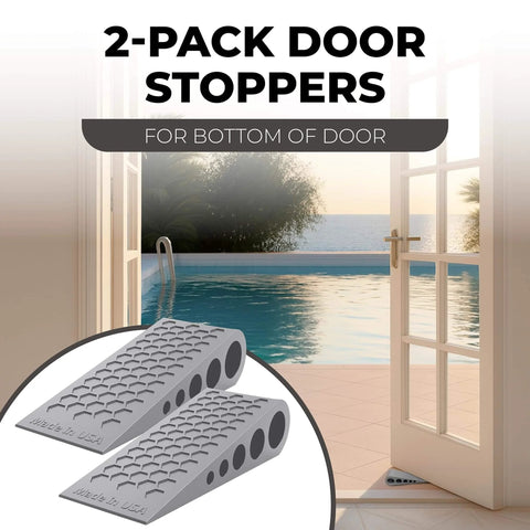 Door Stoppers for Bottom of Door Premium Floor Rubber Door Stop Wedge Made in USA Heavy Duty Honeycomb Design, Gray, 2-Pack