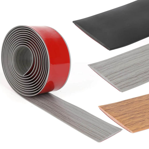 Floor Transition Strip for Doorways, 2'' x10Ft Self-Adhesive Laminate Floor Strip, Carpet Threshold - Gray Wood Grain, rolled view.