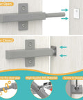 Push To Open Cabinet Hardware Magnetic Push Door Latches Heavy Duty Drawer Opener installed on wooden cabinet, door open and closed positions shown