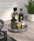 Gray Marble Lazy Susan Turntable 10 Inch Round Stone Tray For Dining Table Kitchen Countertop And Bar With Silver Frame