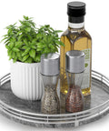 Gray Marble Lazy Susan Turntable 10 Inch Round Stone Tray For Dining Table Kitchen Countertop And Bar With Silver Frame