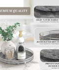 Gray Marble Lazy Susan Turntable 10 Inch Round Stone Tray For Dining Table Kitchen Countertop And Bar With Silver Frame