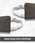 Close-up of 2 Pack Silent Door Latch Covers For Quiet Close Doors, Baby Safe Neoprene Noise Reducer For Nursery, in gray.