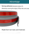 Gray Carpet Floor Transition Strip with red adhesive, highlighting secure fit and non-toxic materials, Carpet to Tile Transition Trim.
