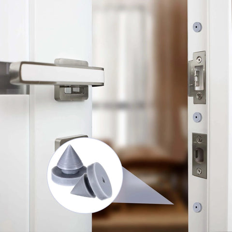 40 Pieces Rubber Door Silencers Set Anti Collision Door Mutes For Metal Doors And Frames Noise Reduction Slam Proof Heavy Duty Rubber Hinge Outlet Cushions Quiet Close Pads For Home Office And Commercial Doors installed on a door frame.