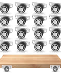16 Piece Low Profile Side Mount Casters 1.15 Inch Gray Non Swivel Rigid Rubber Wheels 35 Lb Capacity Each With Screws
