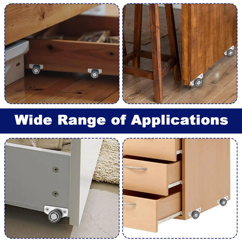16 Piece Low Profile Side Mount Casters 1.15 Inch Gray Non Swivel Rigid Rubber Wheels 35 Lb Capacity Each With Screws For Underbed Drawers Cabinets Trays And DIY Projects Value Pack installed on furniture