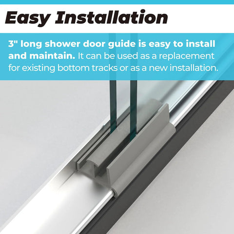 Gray Sliding Shower Door Bottom Guide For Glass Doors Fits 1-3/8 Inch Wide And 3 Inch Long Replacement Rail For Smooth Gliding And Leak Prevention In Shower Enclosures 1 Pack Designed For Frameless Glass Doors Durable Plastic installed on track.
