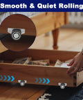 16 Piece Low Profile Side Mount Casters 1.15 Inch Gray Non Swivel Rigid Rubber Wheels 35 Lb Capacity Each With Screws For Underbed Drawers Cabinets Trays And DIY Projects Value Pack installed on underbed drawer for smooth and quiet rolling.