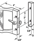 Gray Finish Sliding Door Handle Set For Fullview Doors And Various Sliding Patio Doors Non Handed For Left Or Right Sliding Operation 3 Inch On Center Mounting Mill Finish Diecast Components Single Pack diagram showing dimensions