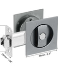 Recessed Door Lock With Square Pocket, Invisible Two Sided Hardware Privacy Sliding Door Latch For Bathroom Bedroom Barn Doors, Durable Metal Construction With Gray Finish, showing dimensions.