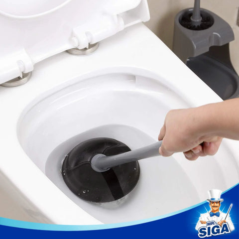 Space Saving Toilet Plunger And Bowl Brush Combo In Gray With Durable Two Compartment Holder for easy bathroom cleaning by MR Siga.