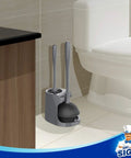 Space Saving Toilet Plunger And Bowl Brush Combo In Gray With Durable Two Compartment Holder for efficient bathroom organization.