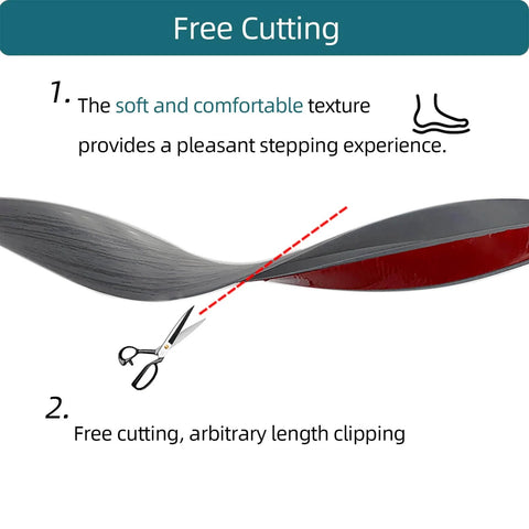 Carpet Floor Transition Strip, Self-Adhesive Carpet to Tile Transition Edging Trim highlighting free cutting and comfort features