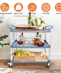 Heavy Duty Rolling Utility Cart With Lockable Wheels 600 Lb Capacity Large Size Gray Hammer Finish Loaded with Glasses and Bottles