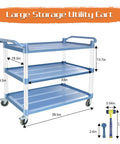 Heavy Duty Rolling Utility Cart With Lockable Wheels 600 Lb Capacity Large Size Gray Hammer Finish For Kitchen Office And Warehouse