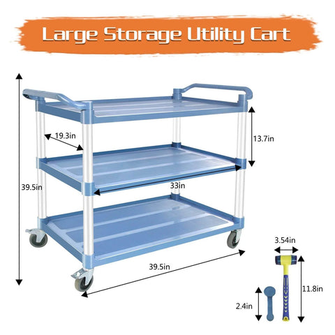 Heavy Duty Rolling Utility Cart With Lockable Wheels 600 Lb Capacity Large Size Gray Hammer Finish For Kitchen Office And Warehouse