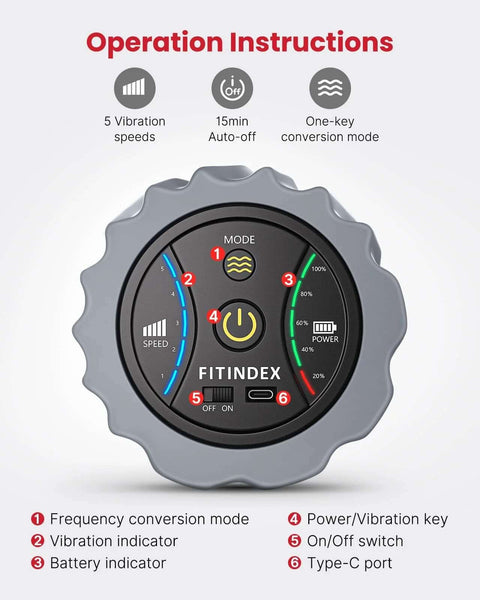 Control panel of the Vibrating Foam Roller For Back Pain Relief With Five Speed Settings Rechargeable Portable Muscle Massage Tool
