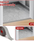 Floor Transition Strip for Doorways, 2'' x10Ft Self-Adhesive Laminate Floor Strip, Carpet Threshold - Gray Wood Grain installed view