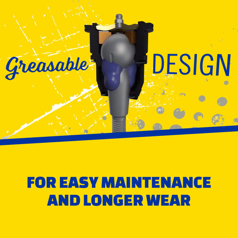 Close-up of greasable front lower rear outer suspension ball joint replacement for Mercedes-Benz E350, heavy-duty design.