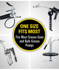 Beefy Heavy Duty Quick Release Grease Coupler 1/8 In NPT 1 Pack with integrated non-return valve for easy disconnect shown with grease guns